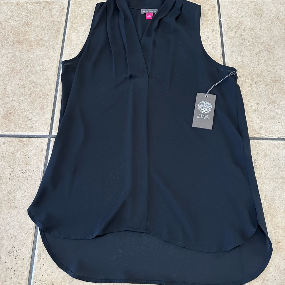 Vince Camuto Black Sleeveless V-Neck Tie-Detail Camisole